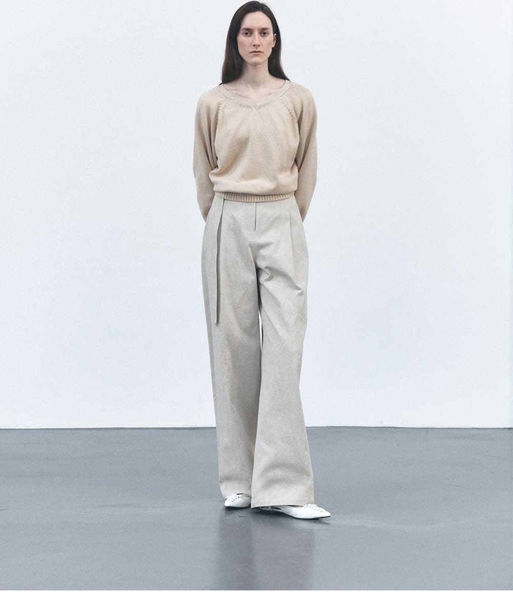 TVS BELTED ONE TUCK WIDE TROUSERS_BEIGE — vue 7
