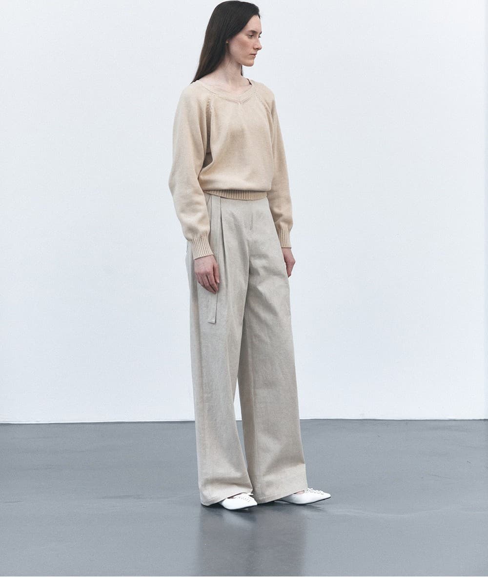 TVS BELTED ONE TUCK WIDE TROUSERS_BEIGE — vue 9