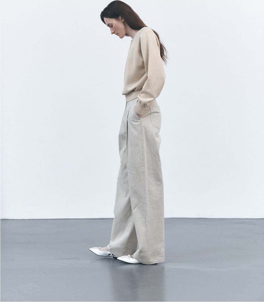 TVS BELTED ONE TUCK WIDE TROUSERS_BEIGE — vue 10