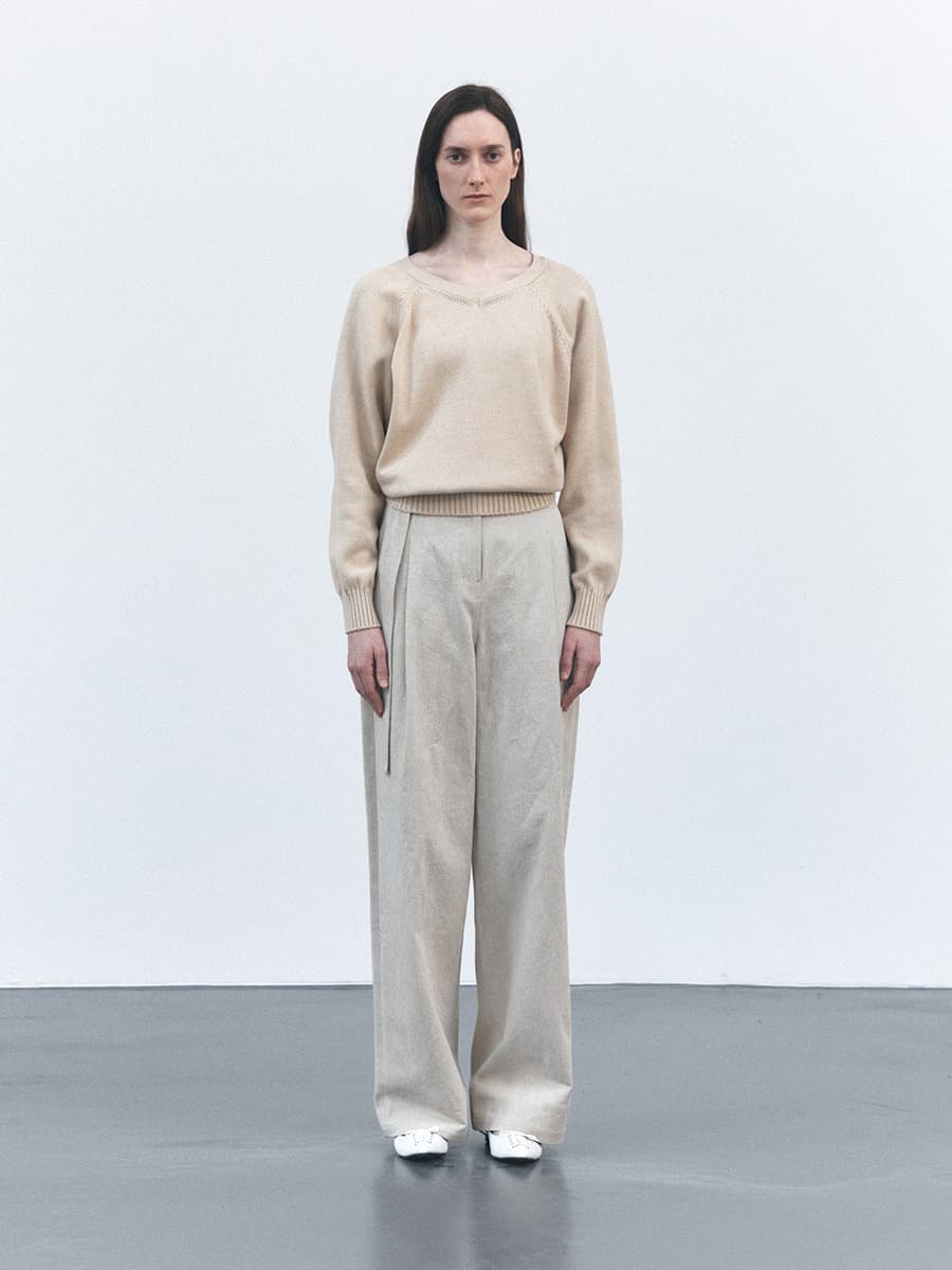 TVS BELTED ONE TUCK WIDE TROUSERS_BEIGE — vue 1