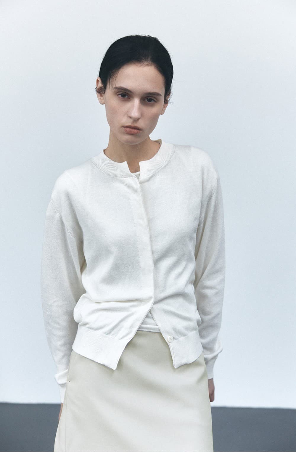 TVS COTTON LAYERED KNIT CARDIGAN SET_IVORY — vue 4