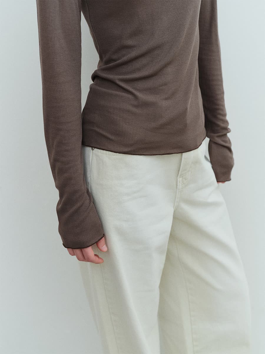 TVS SILK RIBBED TOP_BROWN — vue 4