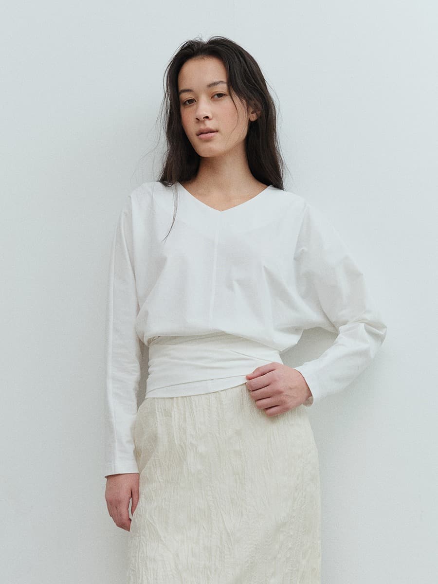 TVS TIE V-NECK TOP_WHITE — vue 1