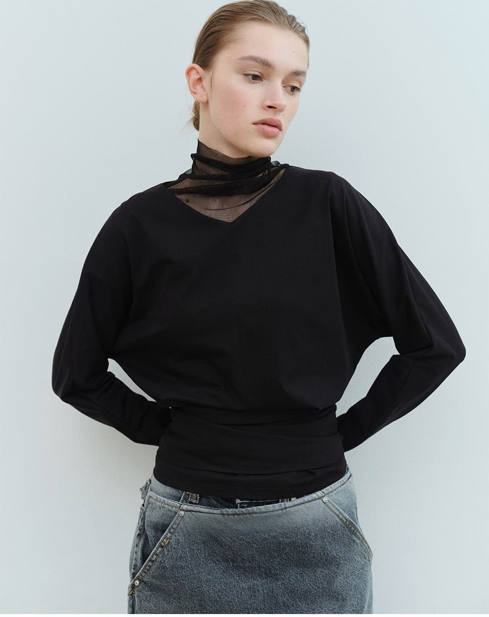 TVS SEE-THROUGH TURTLENECK TOP_BLACK — vue 4