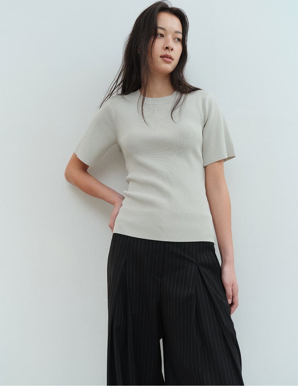 TVS SILM FIT HALF SLEEVE KNIT TOP_MINT — vue 11