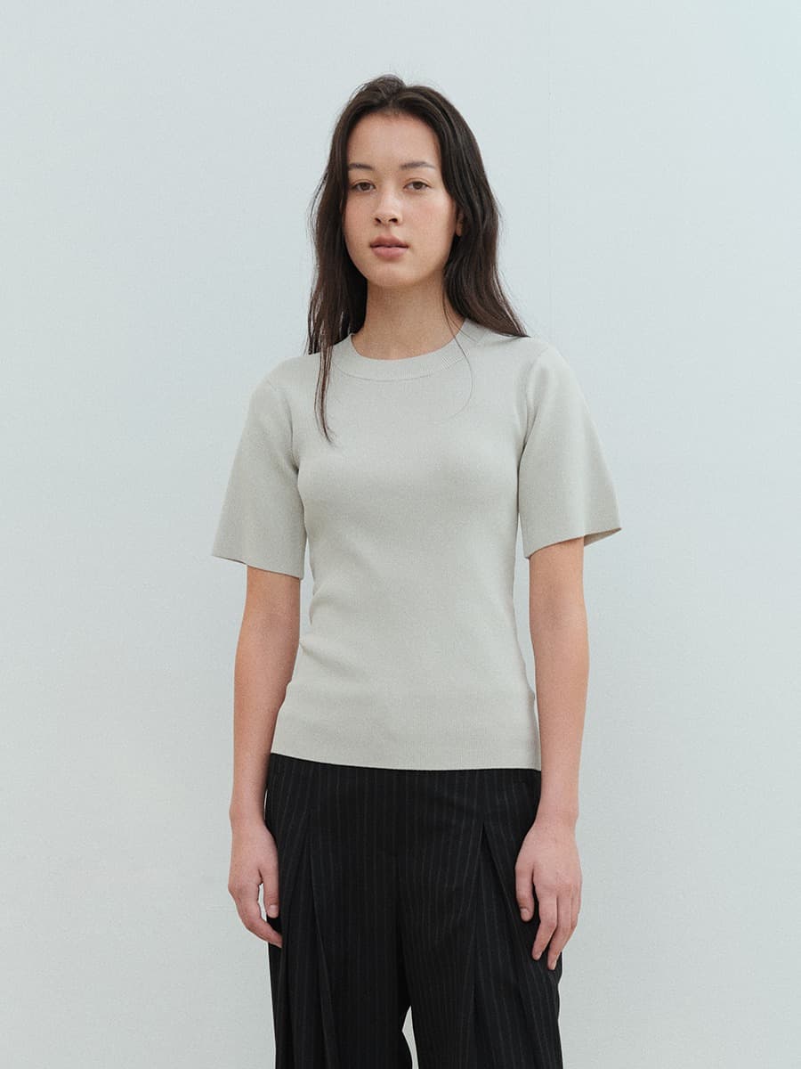 TVS SILM FIT HALF SLEEVE KNIT TOP_MINT — vue 1
