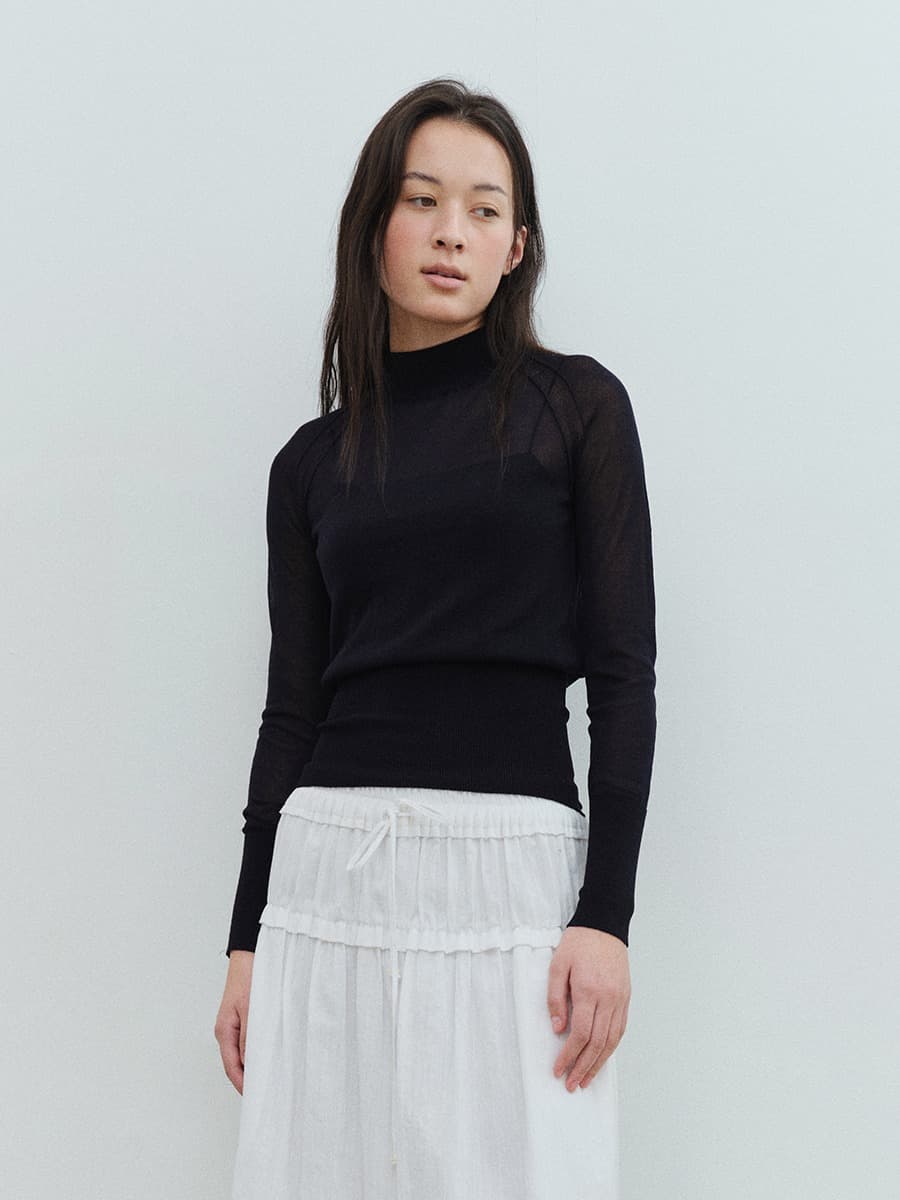 TVS MOCK NECK COTTON SHEER KNIT_DEEP NAVY — vue 2