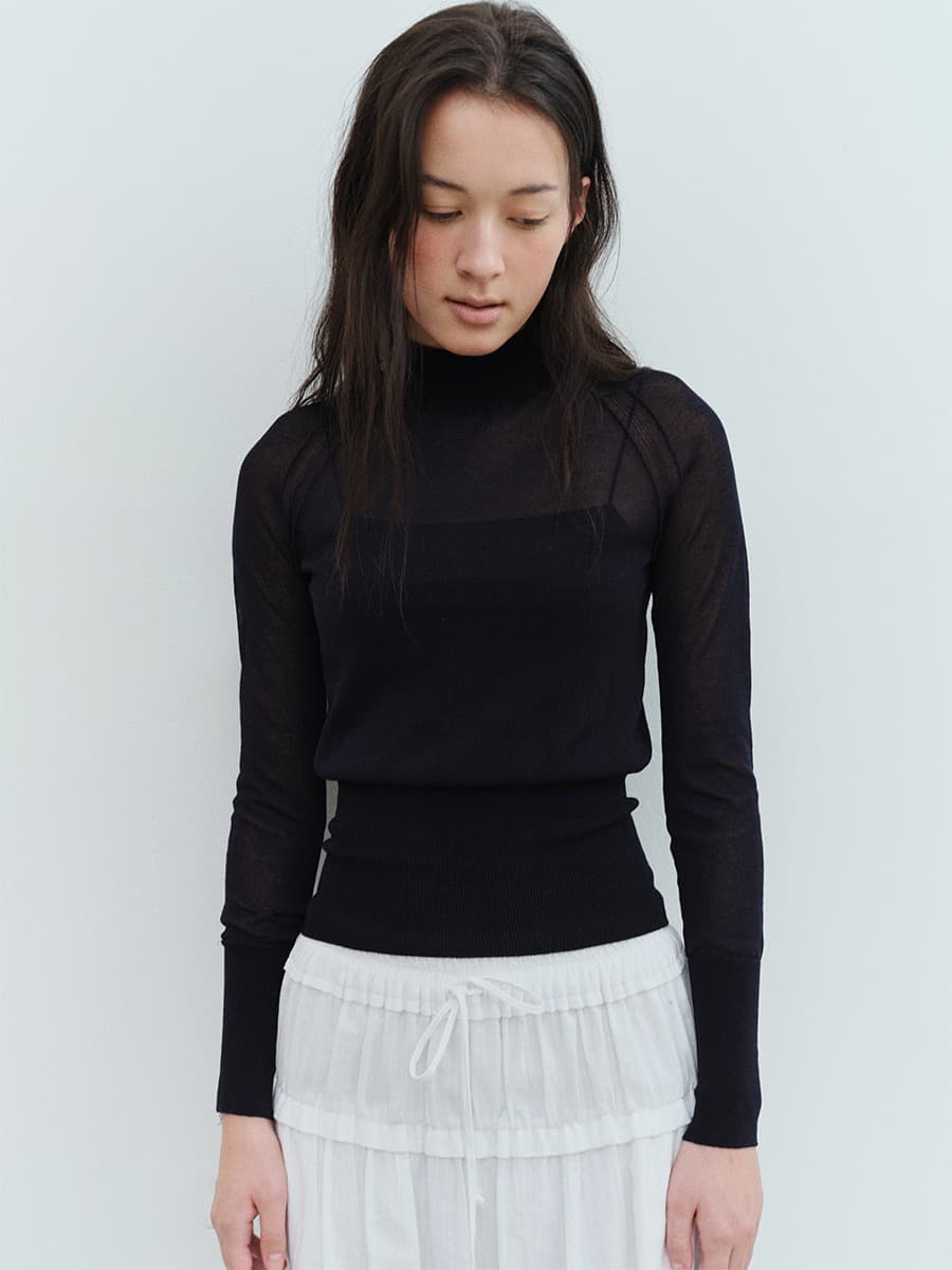 TVS MOCK NECK COTTON SHEER KNIT_DEEP NAVY — vue 4