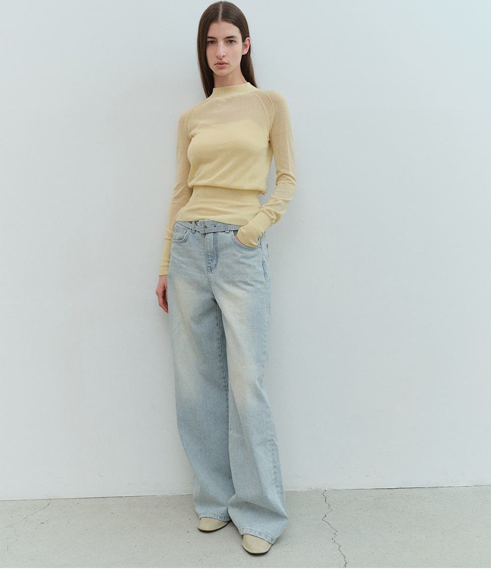 TVS MOCK NECK COTTON SHEER KNIT_Y-BEIGE — vue 8
