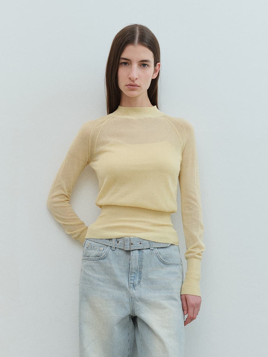 TVS MOCK NECK COTTON SHEER KNIT_Y-BEIGE — vue 1