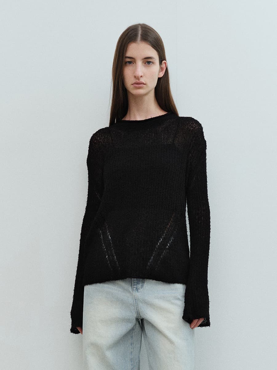 TVS COTTON NETTING KNIT TOP_BLACK — vue 1