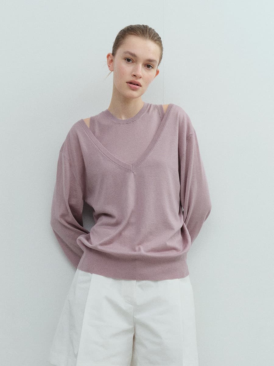 TVS V-NECK LAYERD KNIT TOP_LAVENDER — vue 2