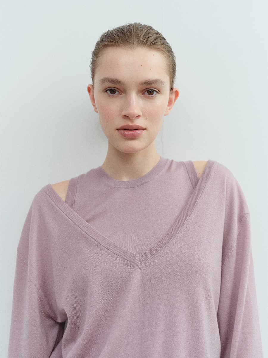 TVS V-NECK LAYERD KNIT TOP_LAVENDER — vue 3