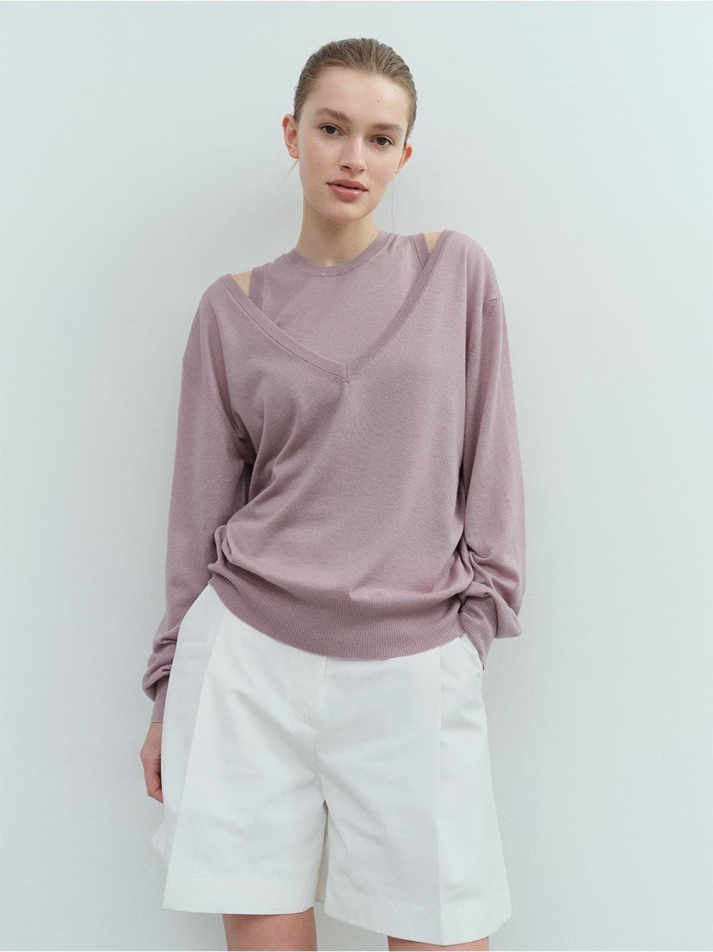 TVS V-NECK LAYERD KNIT TOP_LAVENDER — vue 4