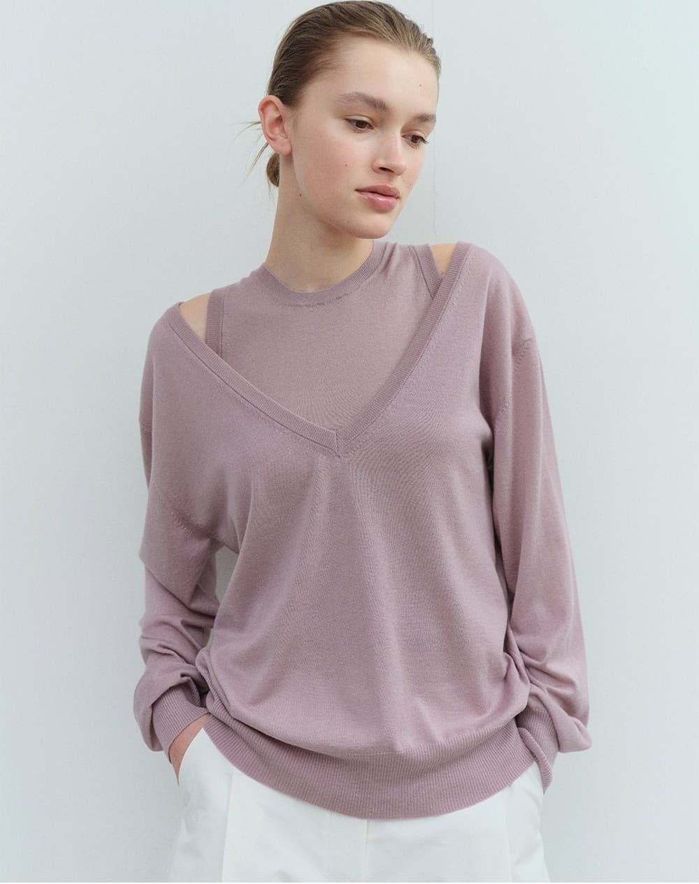 TVS V-NECK LAYERD KNIT TOP_LAVENDER — vue 8