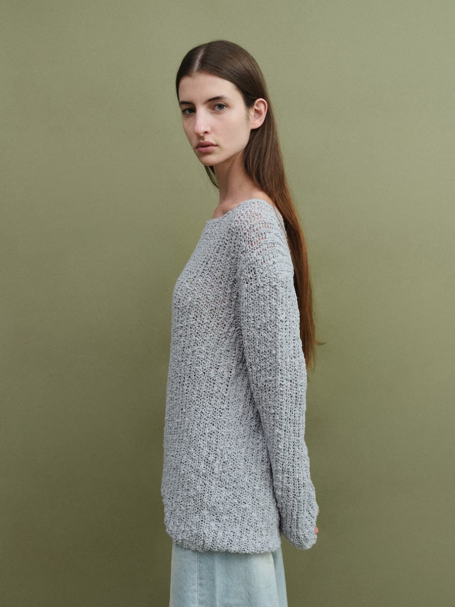 TVS LOOSE FIT BOUCLE KNIT TOP_MIST BLUE — vue 3
