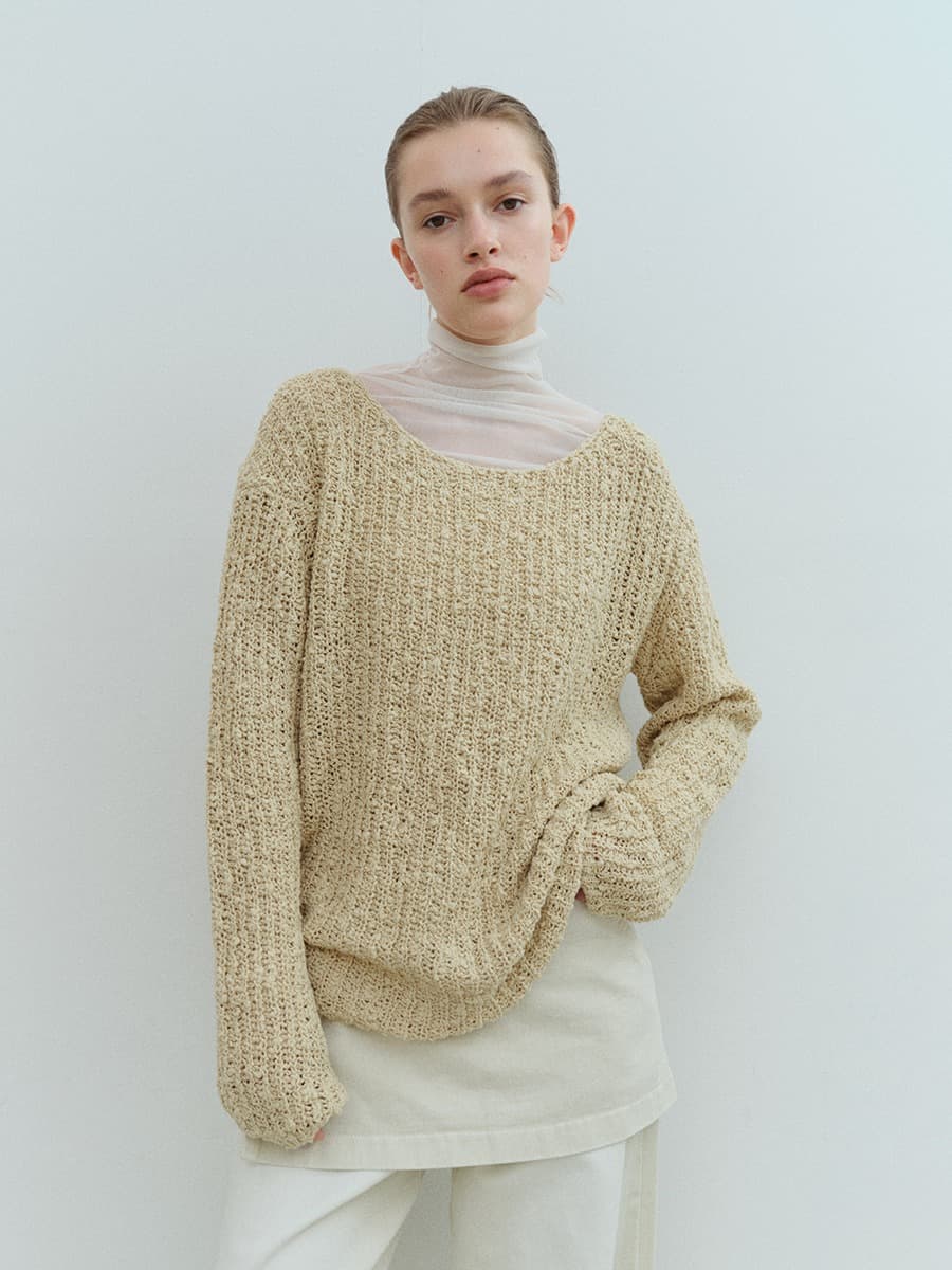 TVS LOOSE FIT BOUCLE KNIT TOP_Y-BEIGE — vue 2
