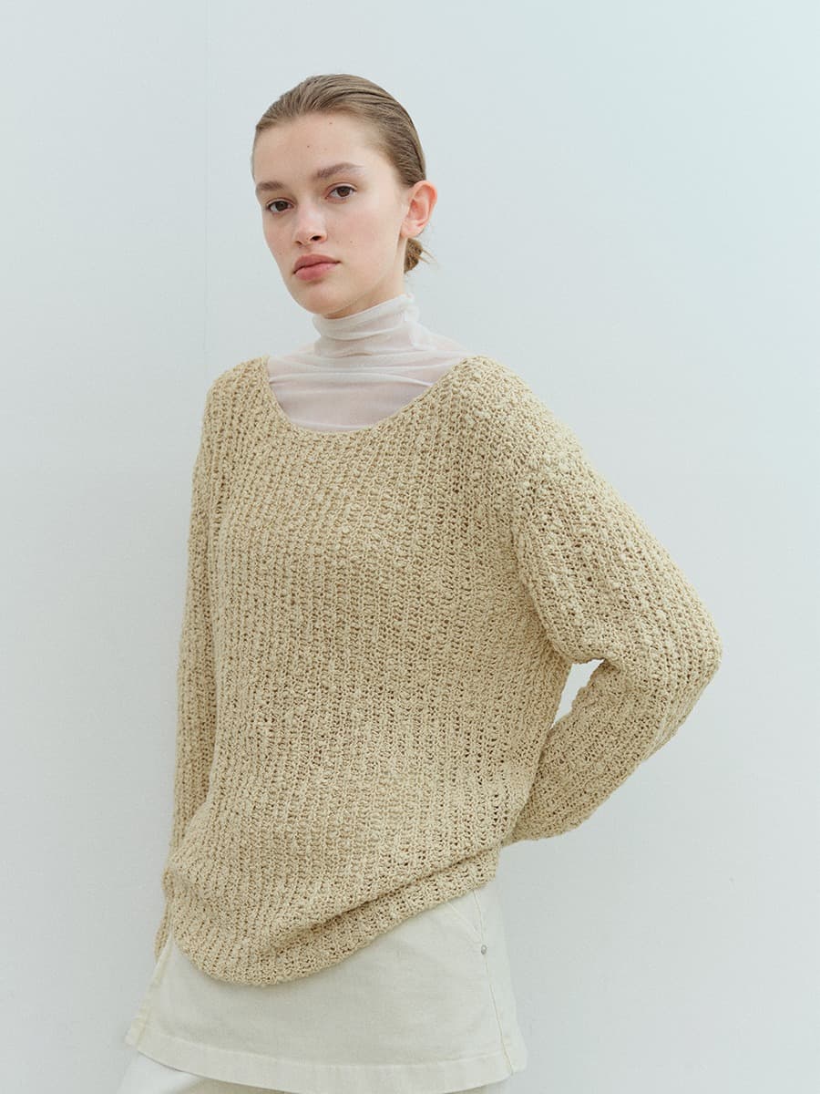 TVS LOOSE FIT BOUCLE KNIT TOP_Y-BEIGE — vue 3