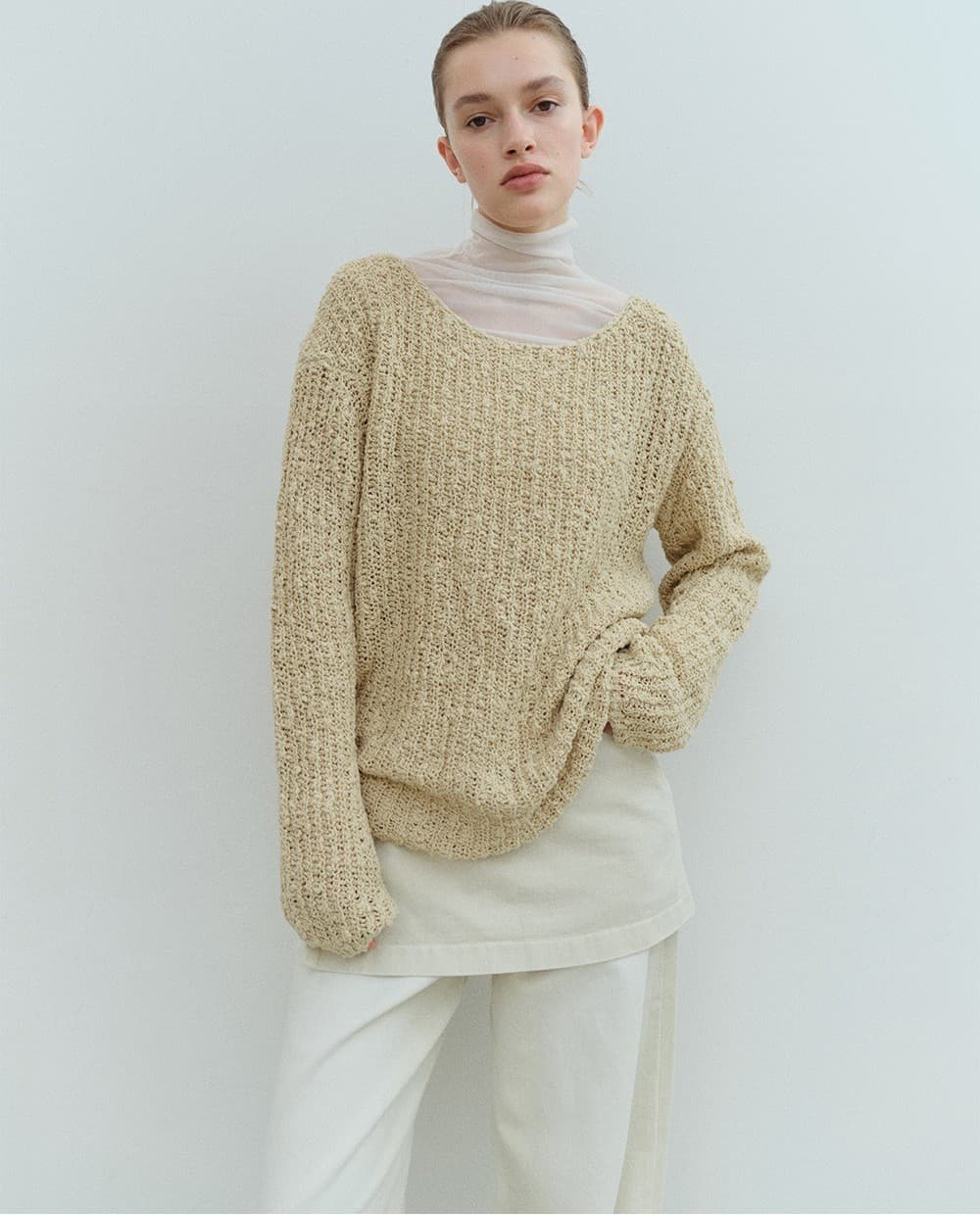 TVS LOOSE FIT BOUCLE KNIT TOP_Y-BEIGE — vue 6