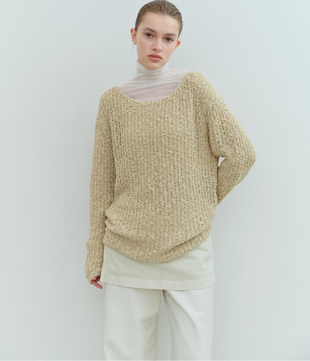 TVS LOOSE FIT BOUCLE KNIT TOP_Y-BEIGE — vue 7