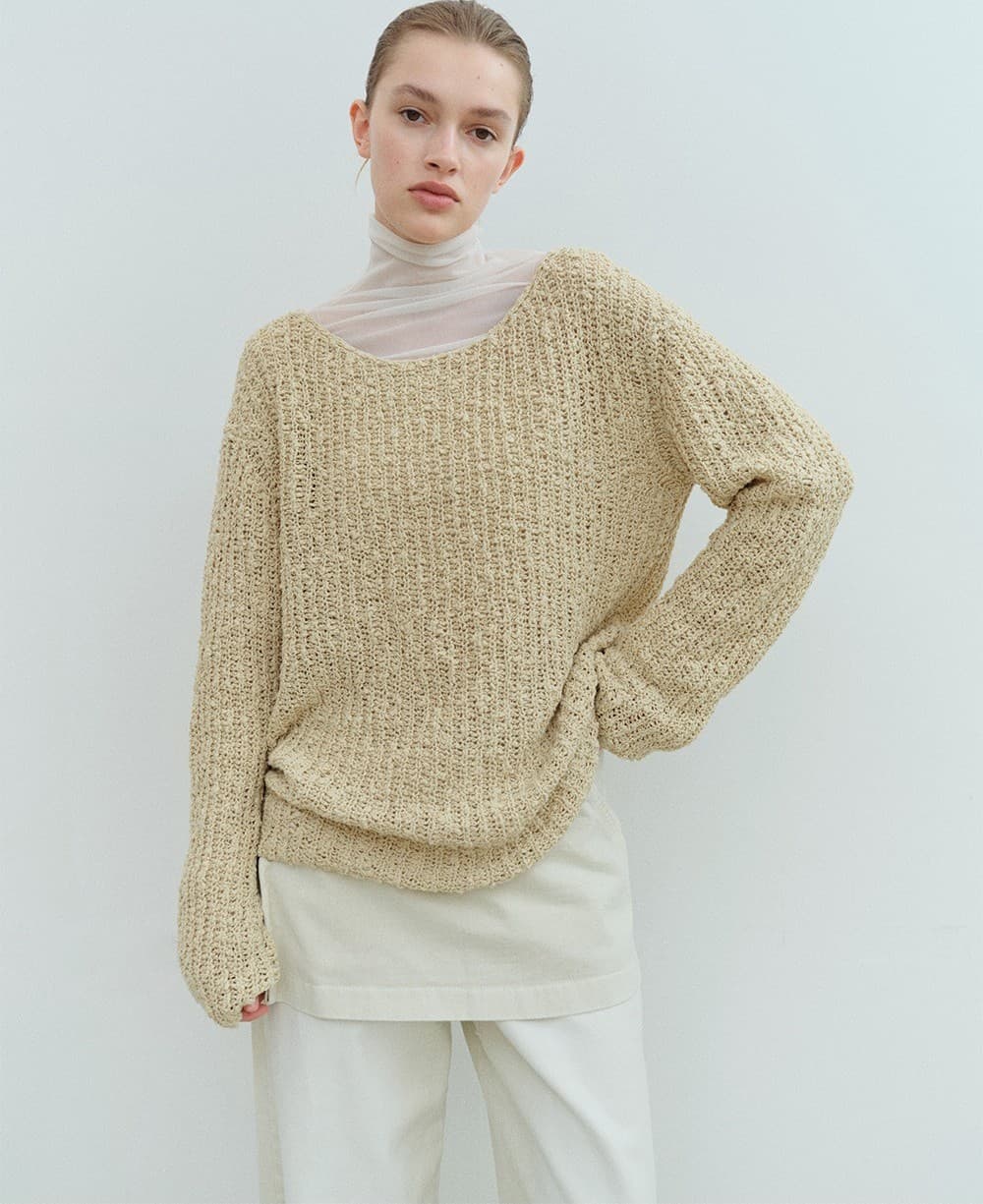 TVS LOOSE FIT BOUCLE KNIT TOP_Y-BEIGE — vue 8