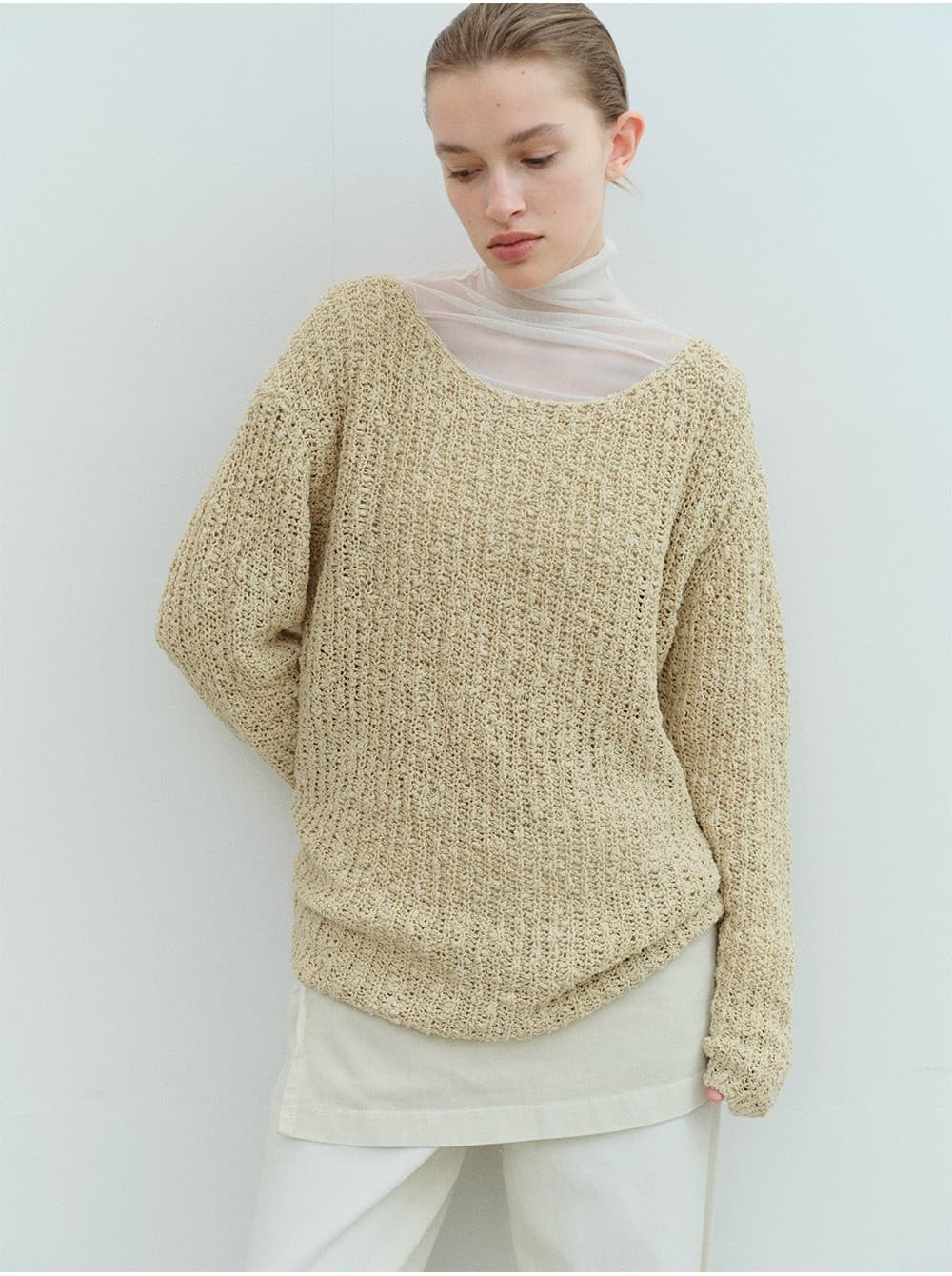 TVS LOOSE FIT BOUCLE KNIT TOP_Y-BEIGE — vue 9