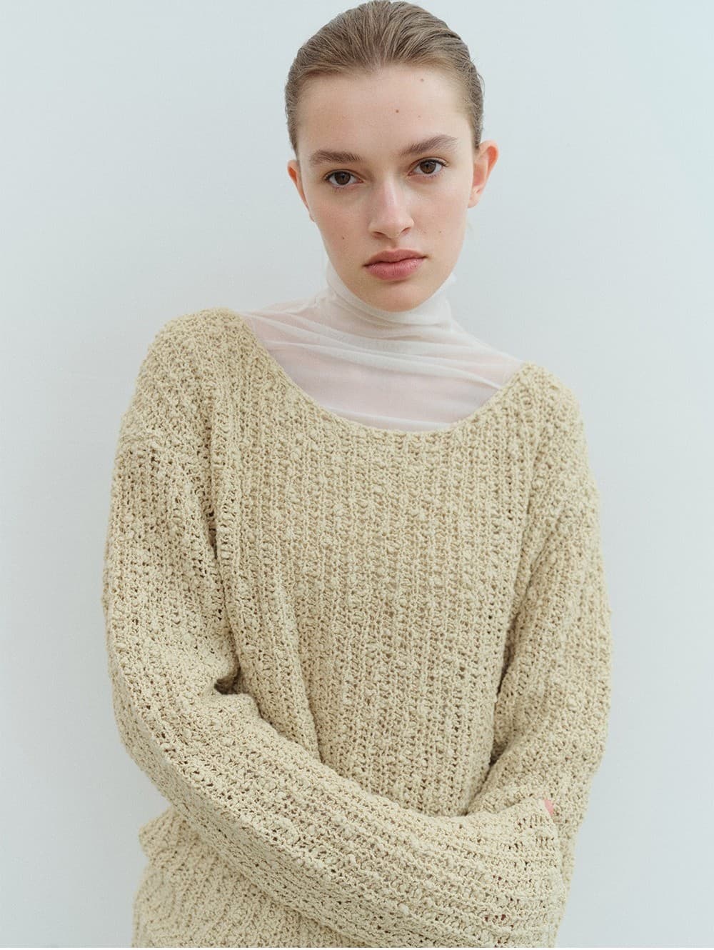 TVS LOOSE FIT BOUCLE KNIT TOP_Y-BEIGE — vue 10