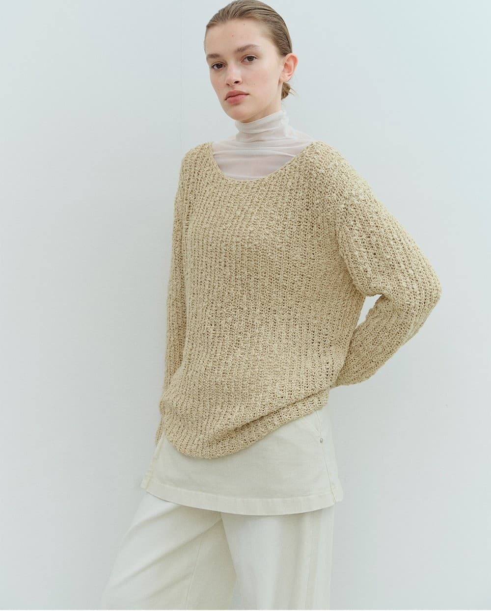 TVS LOOSE FIT BOUCLE KNIT TOP_Y-BEIGE — vue 11