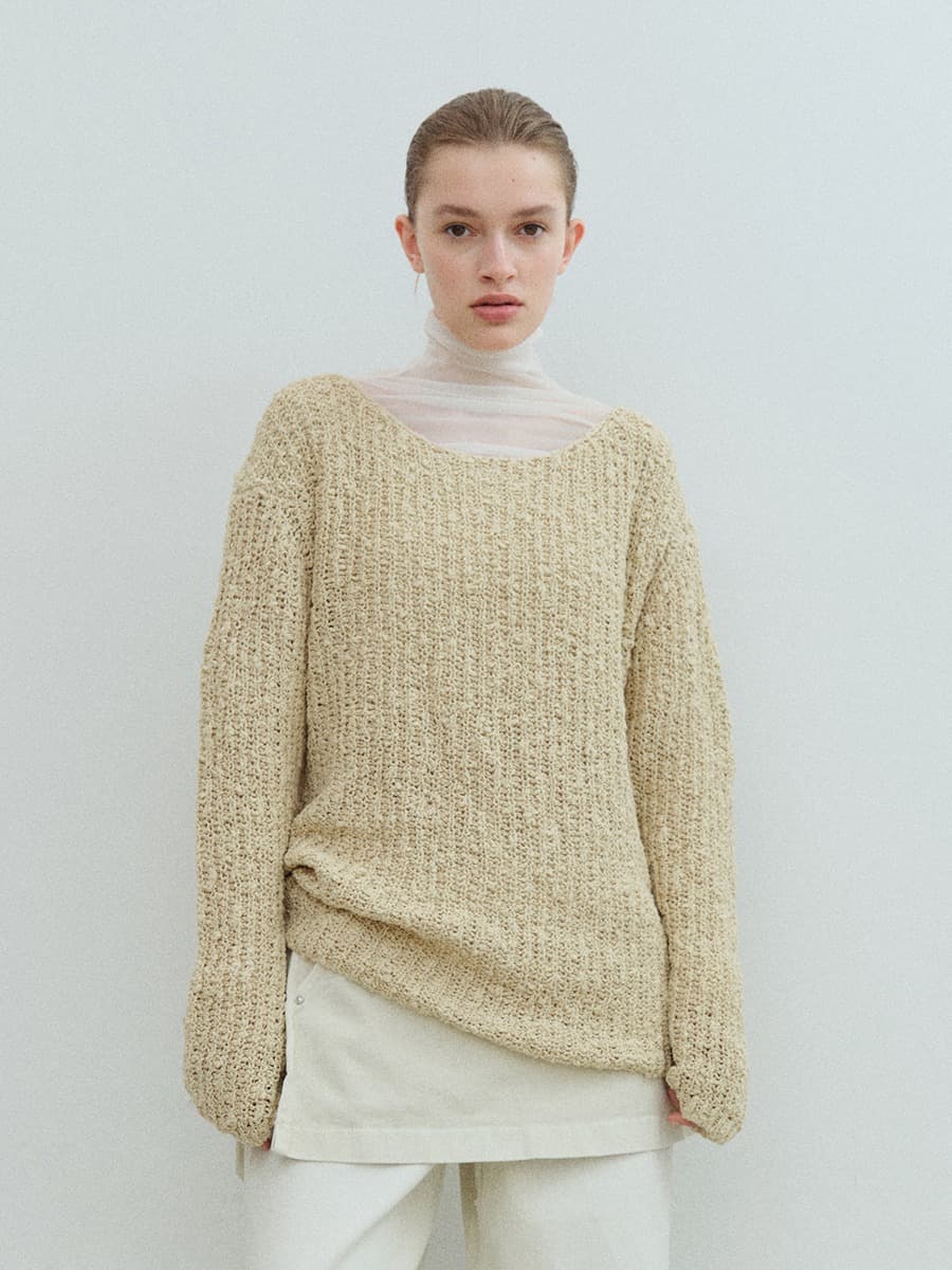 TVS LOOSE FIT BOUCLE KNIT TOP_Y-BEIGE — vue 1