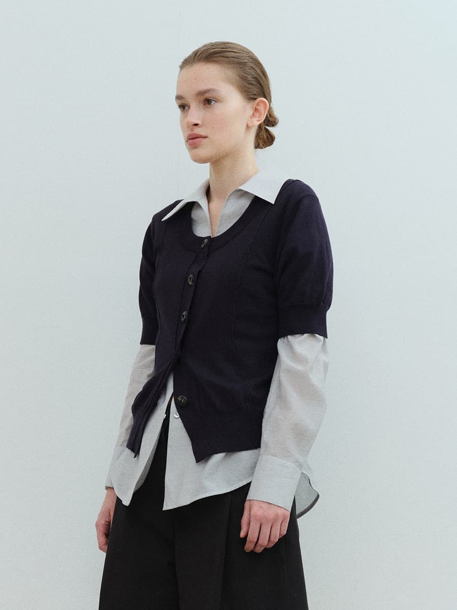 TVS HALF SLEEVE BUTTON KNIT TOP_D-NAVY — vue 3