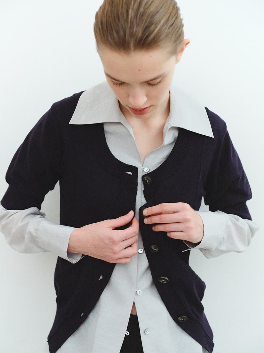 TVS HALF SLEEVE BUTTON KNIT TOP_D-NAVY — vue 4