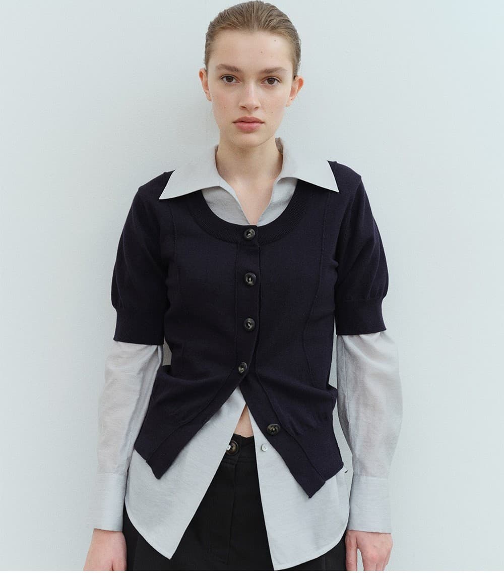 TVS HALF SLEEVE BUTTON KNIT TOP_D-NAVY — vue 10