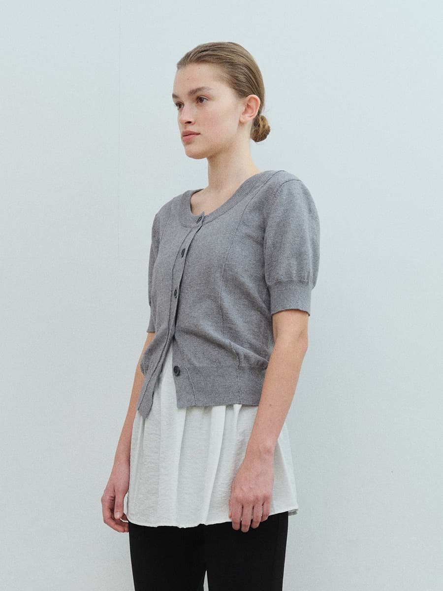 TVS HALF SLEEVE BUTTON KNIT TOP_GREY — vue 2