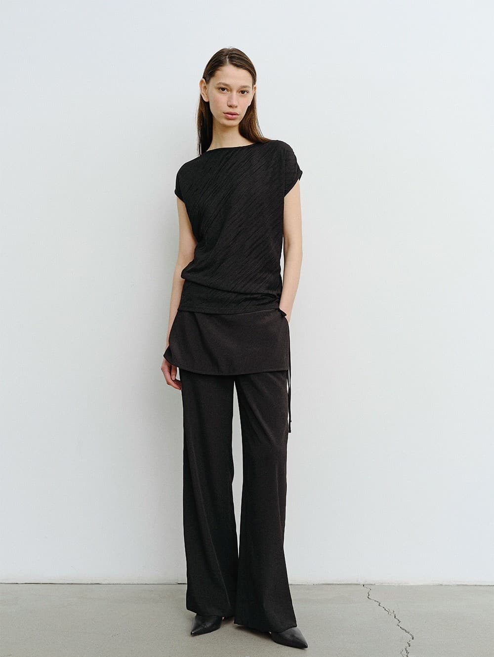 TVR SHEER LAYERED SKIRT PANTS_BLACK — vue 5