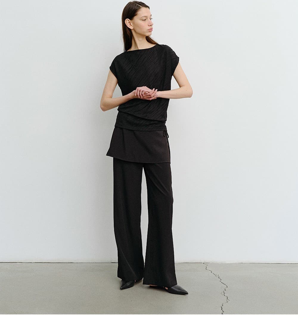 TVR SHEER LAYERED SKIRT PANTS_BLACK — vue 7
