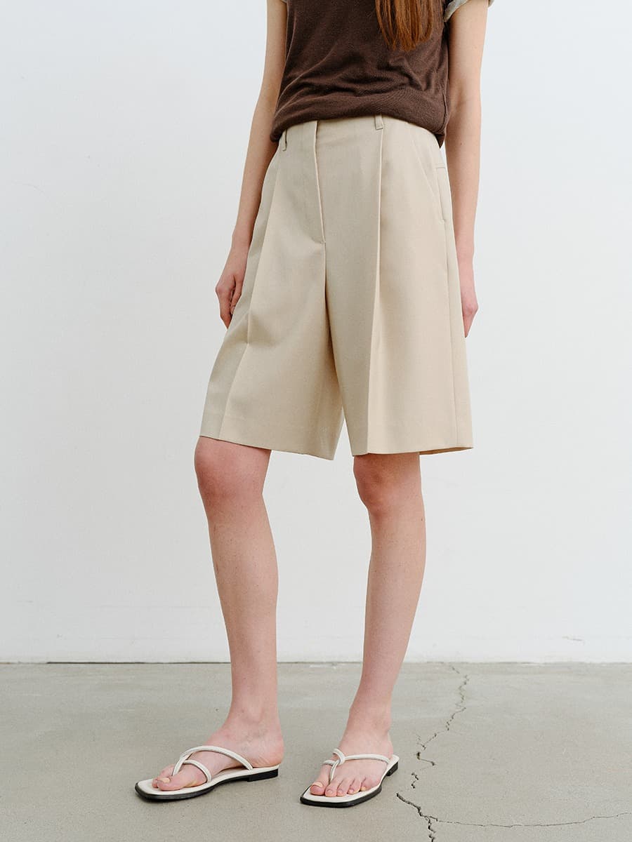 TVR WOOL ONE TUCK SHORTS PANTS_BEIGE — vue 1