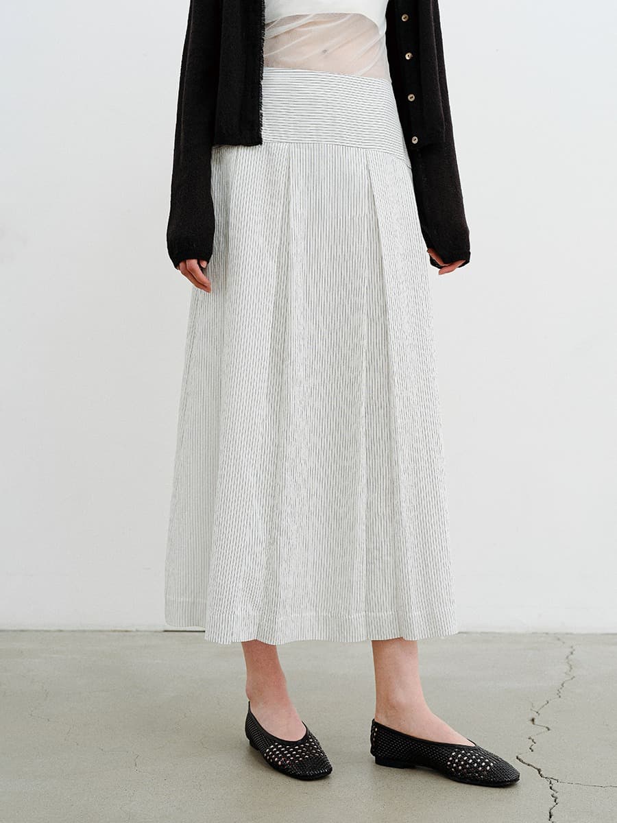 TVR STRIPE PLEATS SKIRT_IVORY — vue 2
