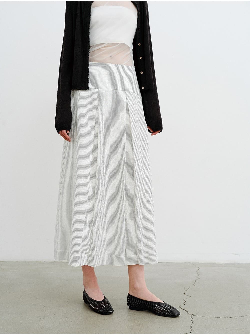 TVR STRIPE PLEATS SKIRT_IVORY — vue 9