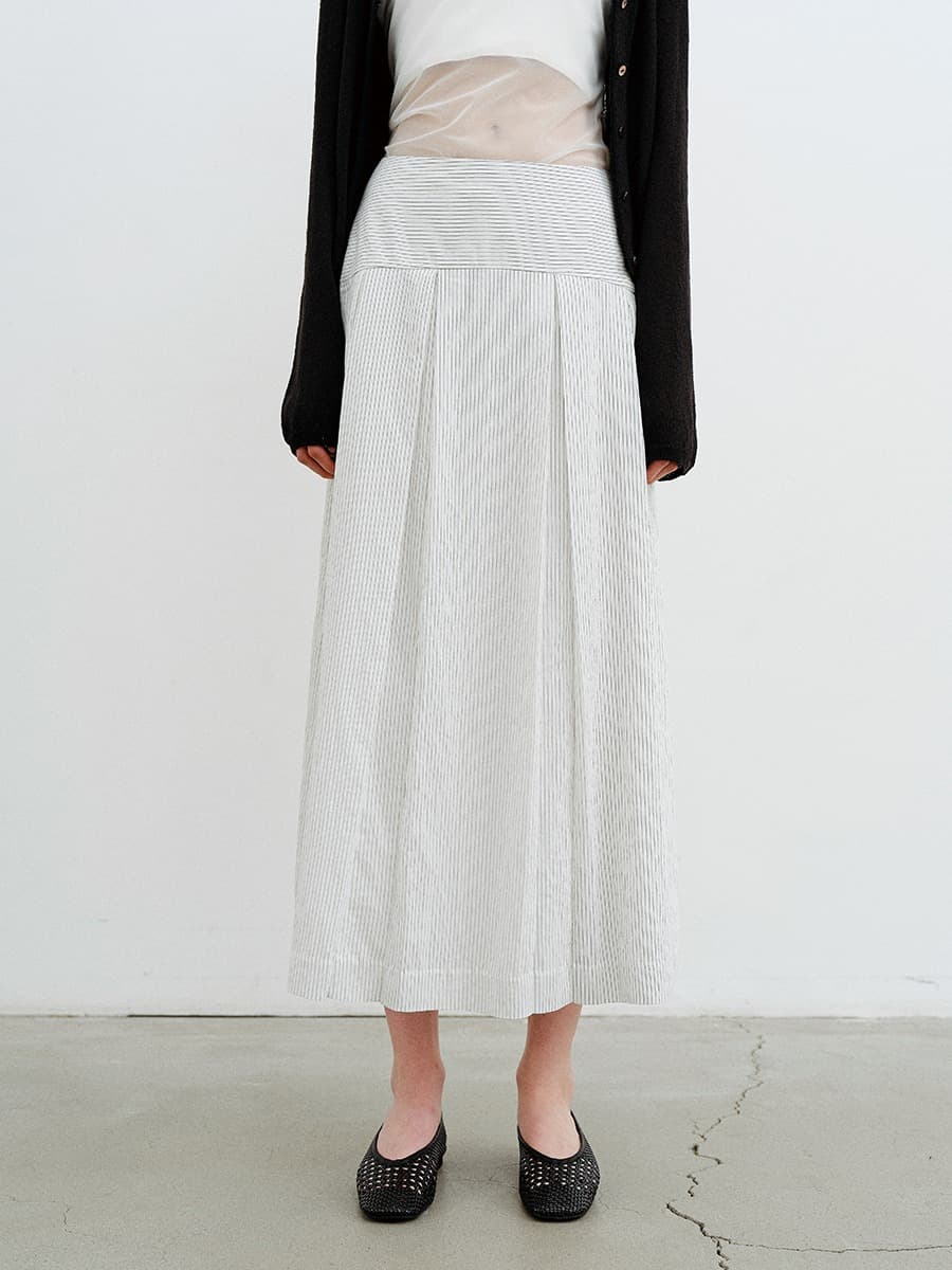 TVR STRIPE PLEATS SKIRT_IVORY — vue 1