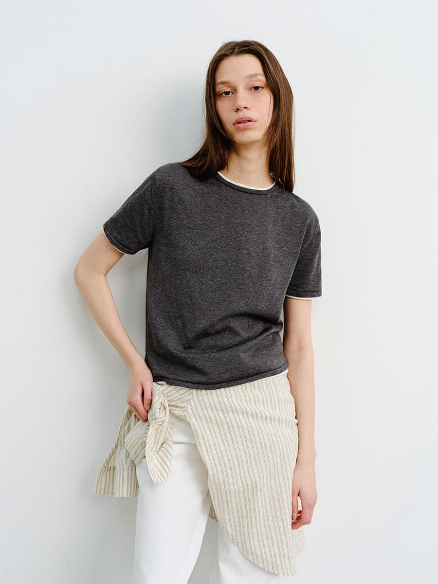 TVR SILK BLEND DOUBLE LAYER KNIT TOP_D-GREY — vue 2