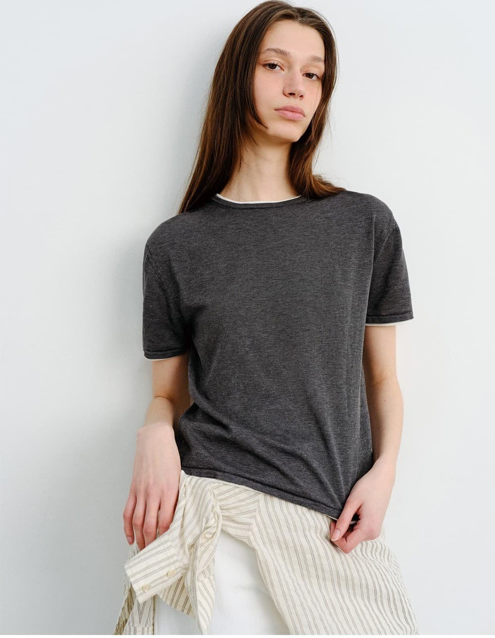 TVR SILK BLEND DOUBLE LAYER KNIT TOP_D-GREY — vue 8