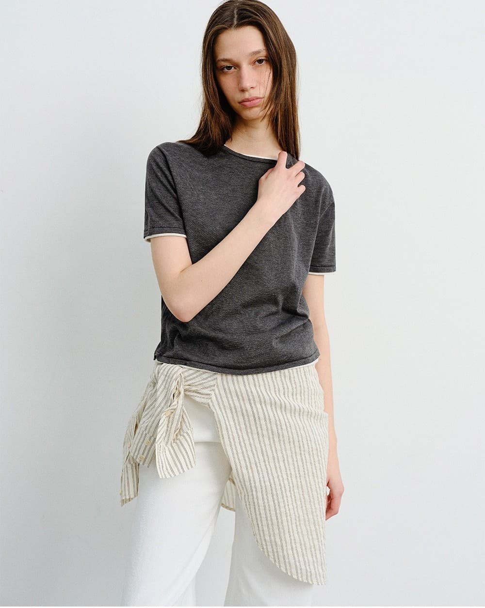 TVR SILK BLEND DOUBLE LAYER KNIT TOP_D-GREY — vue 9
