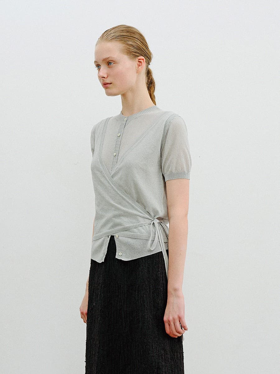 TVR SHEER WRAP KNIT CARDIGAN SET_MINT GREY — vue 2