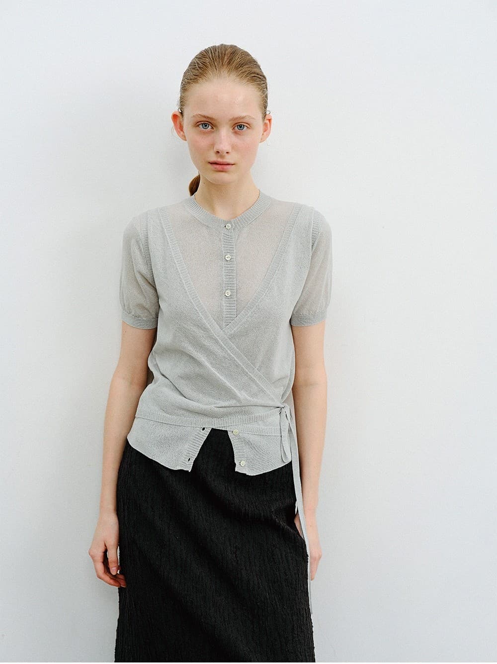 TVR SHEER WRAP KNIT CARDIGAN SET_MINT GREY — vue 5
