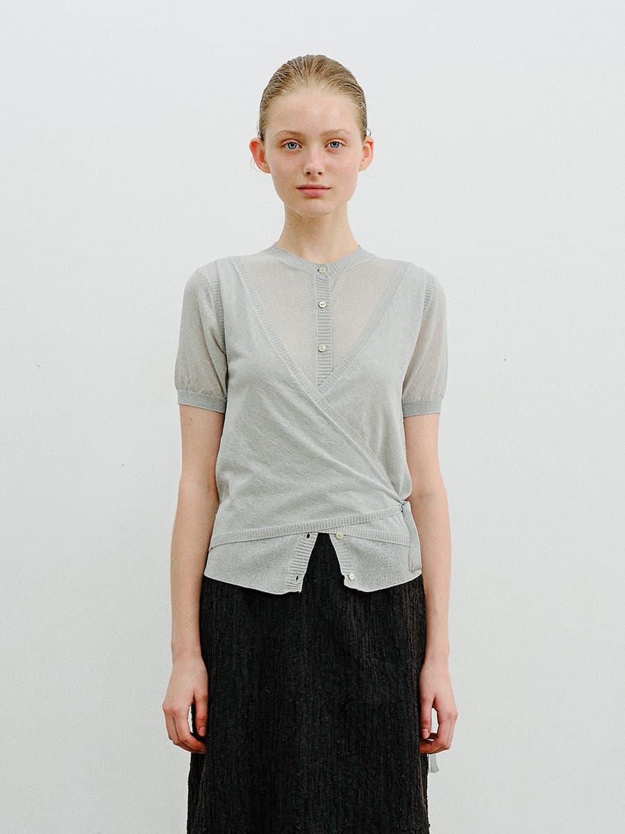 TVR SHEER WRAP KNIT CARDIGAN SET_MINT GREY — vue 1