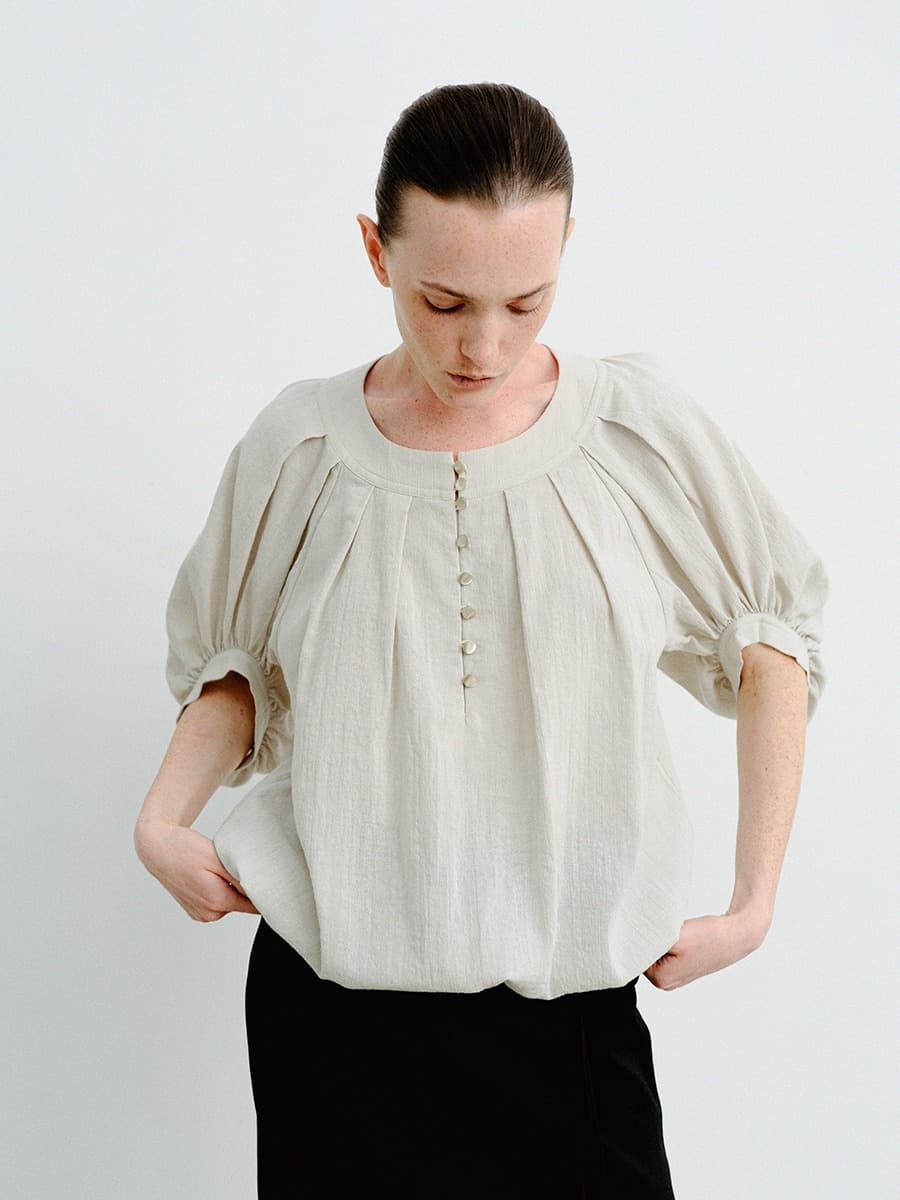 TVR BALLOON SLEEVE BLOUSE_L-GREY — vue 2