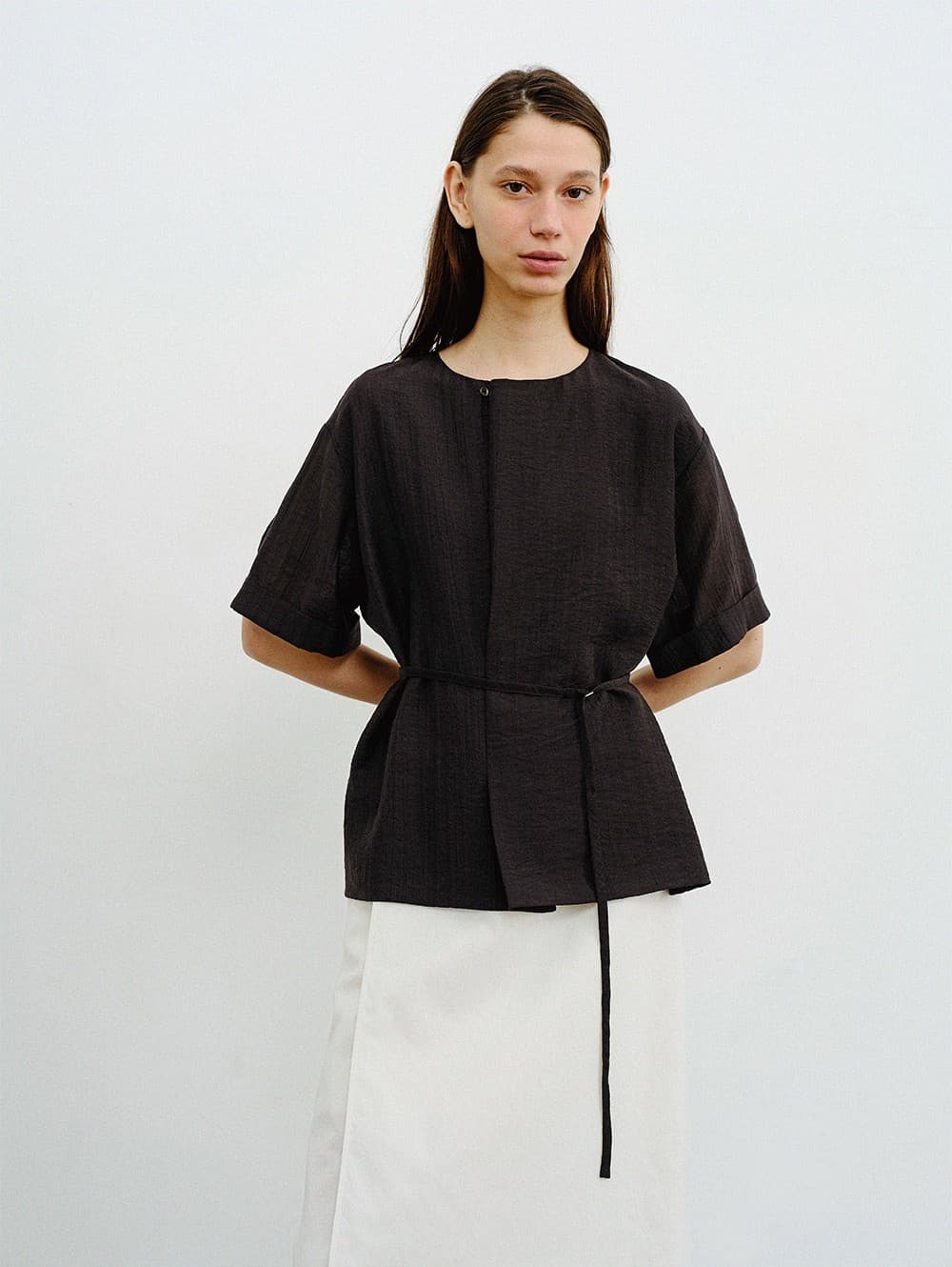 TVR DRAPED NECK BLOUSE_BLACK — vue 7