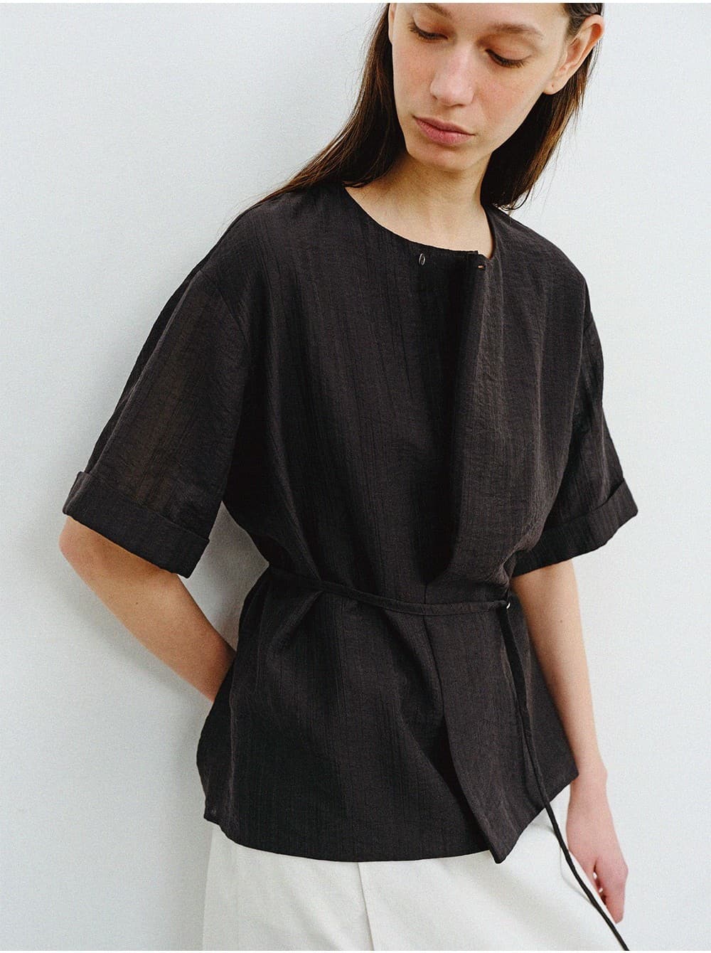 TVR DRAPED NECK BLOUSE_BLACK — vue 10