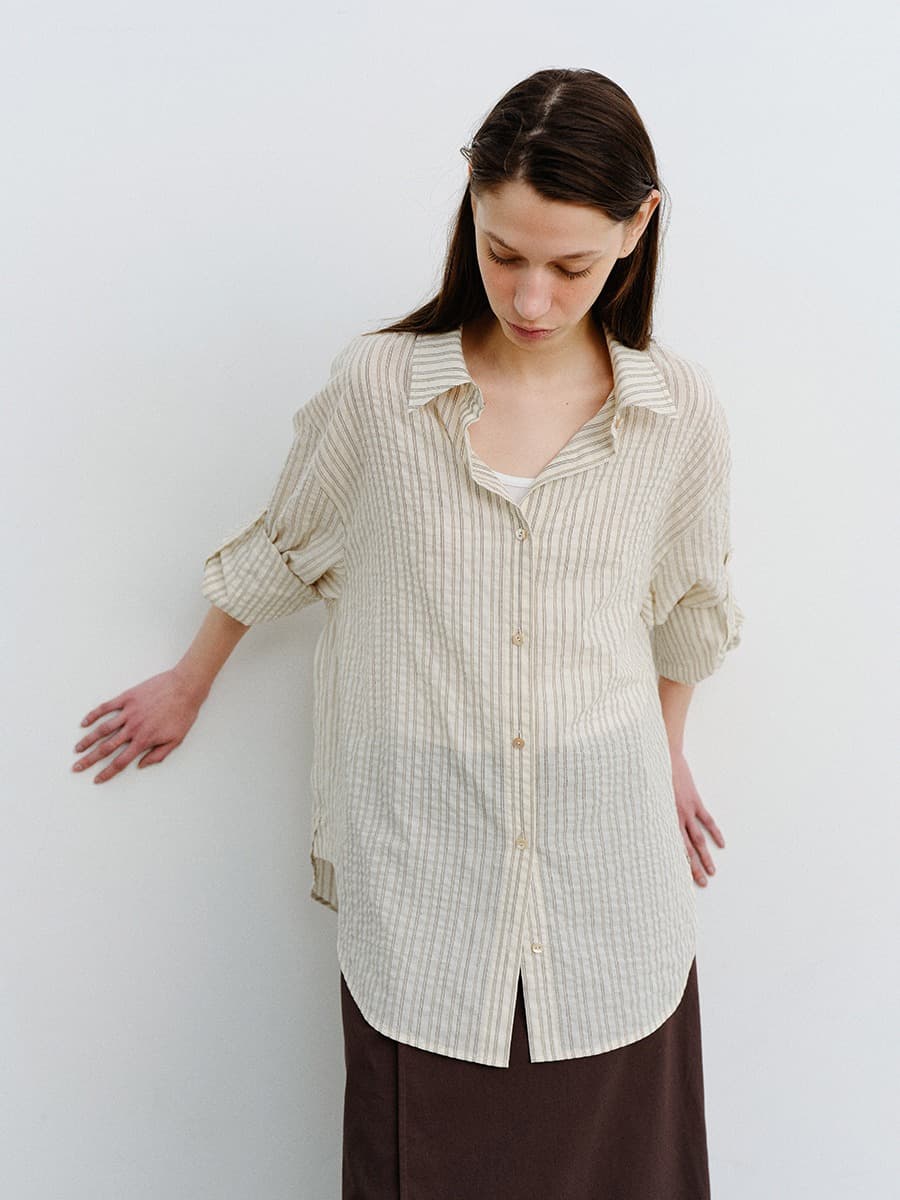 TVR STRIPE OVERFIT SHIRT_BEIGE — vue 3