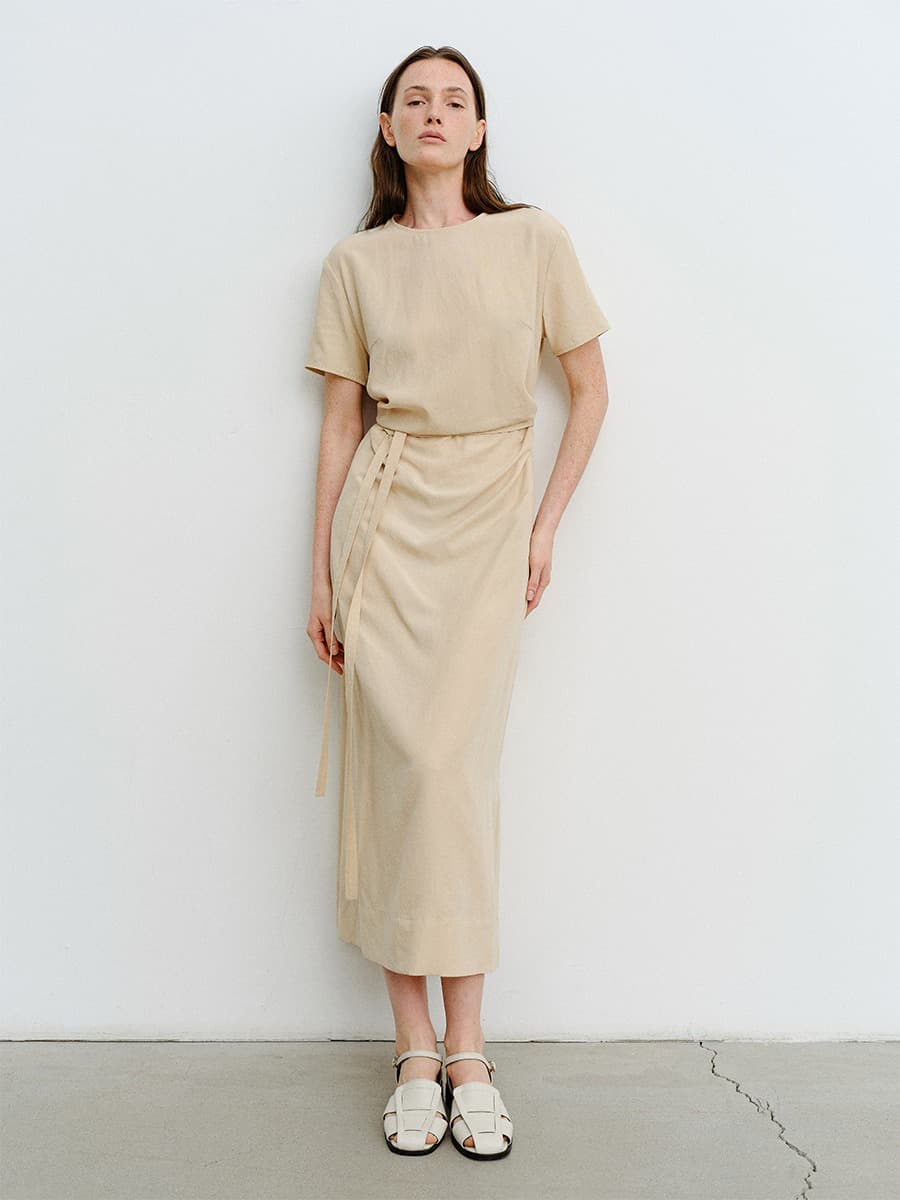 TVR DRAPED WAIST DRESS_BEIGE — vue 2